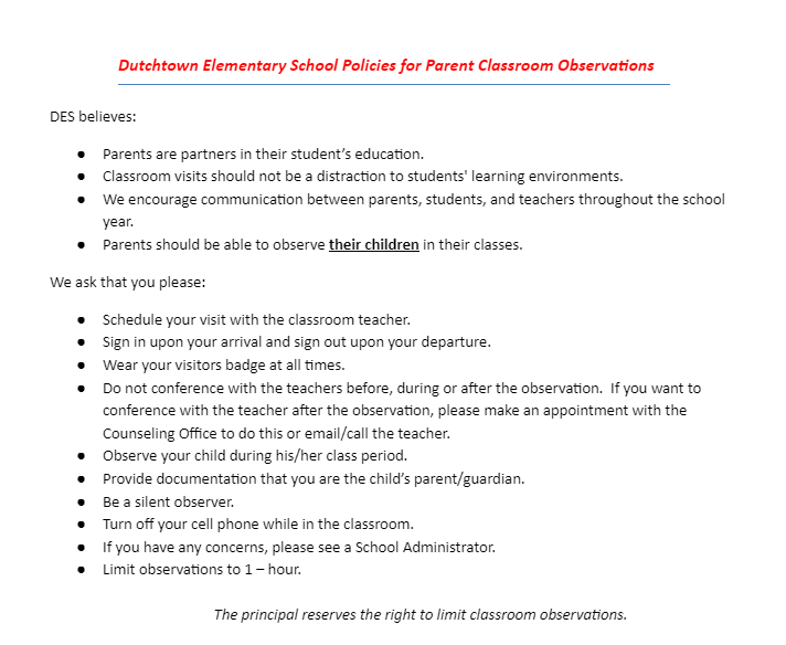 Classroom Procedures